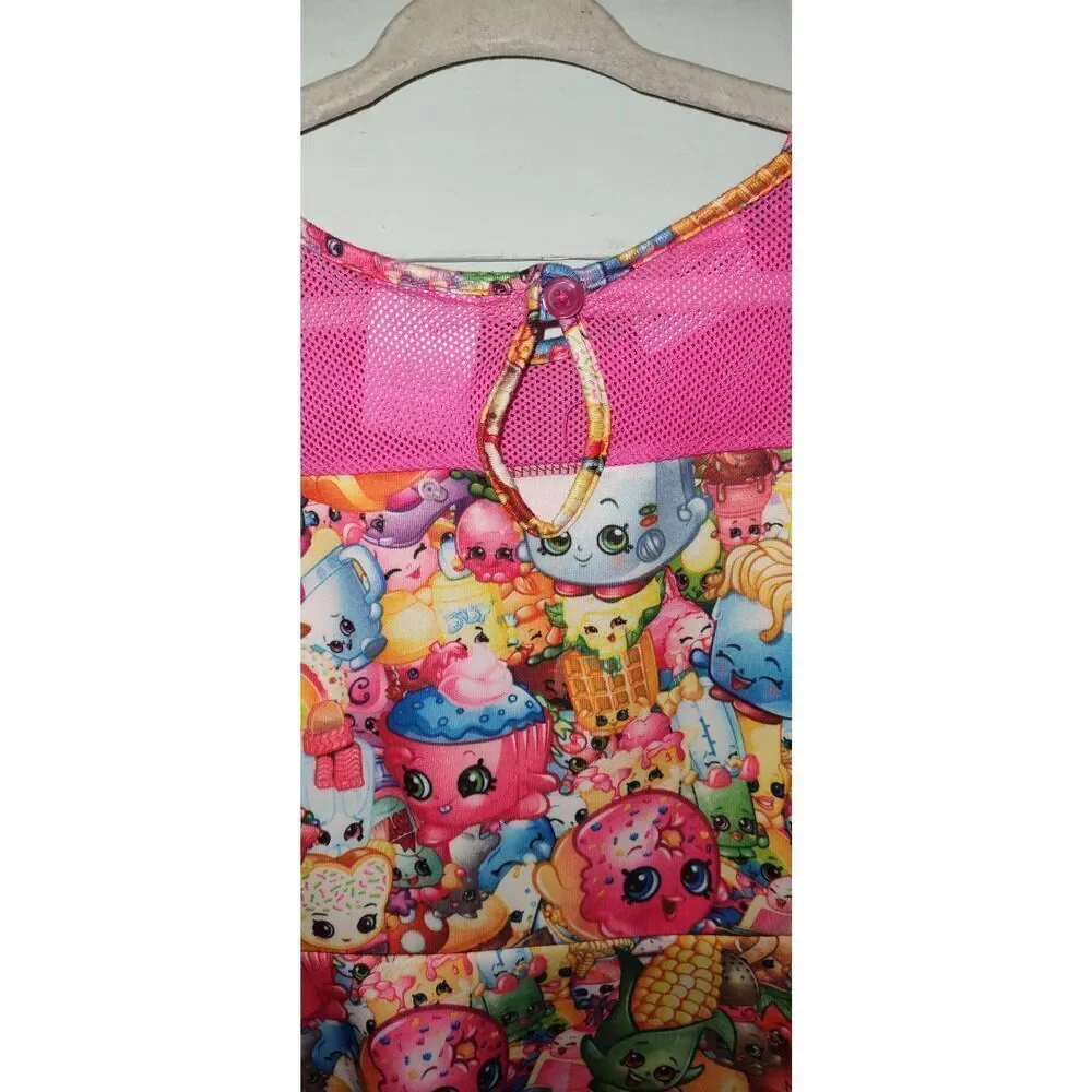 SHOPKINS girl's all over print dress XS 4/5  costume mesh neck Pink